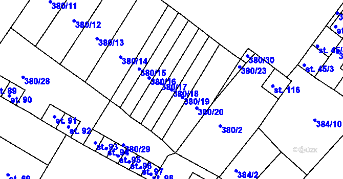 Parcela st. 380/18 v KÚ Menhartice, Katastrální mapa