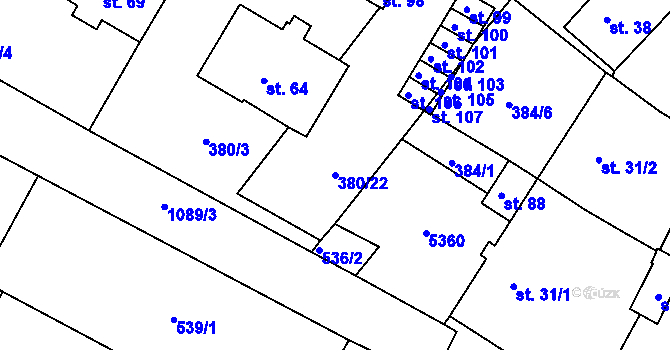 Parcela st. 380/22 v KÚ Menhartice, Katastrální mapa