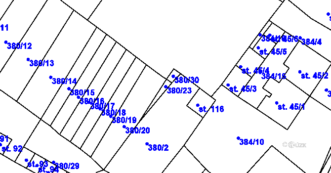 Parcela st. 380/23 v KÚ Menhartice, Katastrální mapa