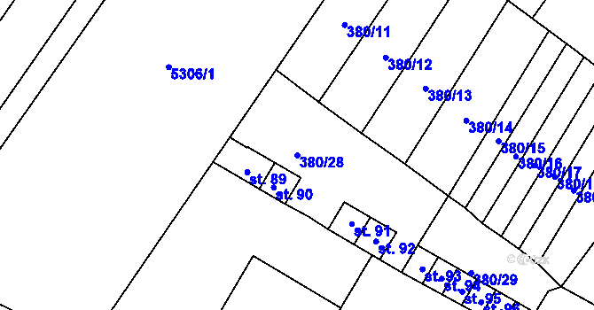 Parcela st. 380/28 v KÚ Menhartice, Katastrální mapa