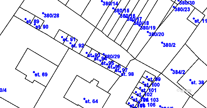 Parcela st. 380/29 v KÚ Menhartice, Katastrální mapa