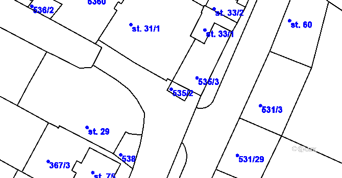 Parcela st. 535/2 v KÚ Menhartice, Katastrální mapa