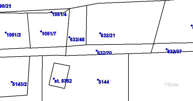 Parcela st. 632/20 v KÚ Menhartice, Katastrální mapa
