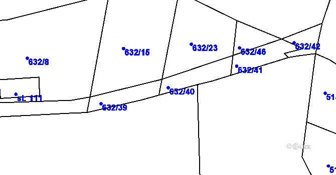 Parcela st. 632/40 v KÚ Menhartice, Katastrální mapa