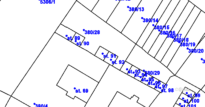 Parcela st. 91 v KÚ Menhartice, Katastrální mapa