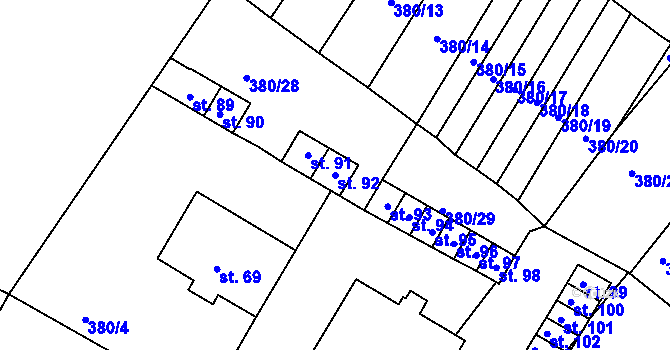 Parcela st. 92 v KÚ Menhartice, Katastrální mapa