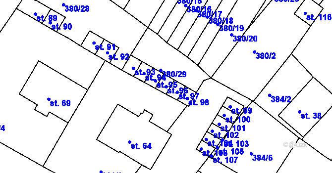 Parcela st. 96 v KÚ Menhartice, Katastrální mapa