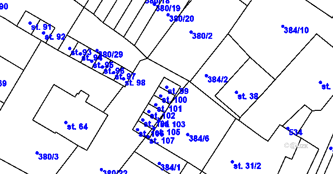 Parcela st. 99 v KÚ Menhartice, Katastrální mapa