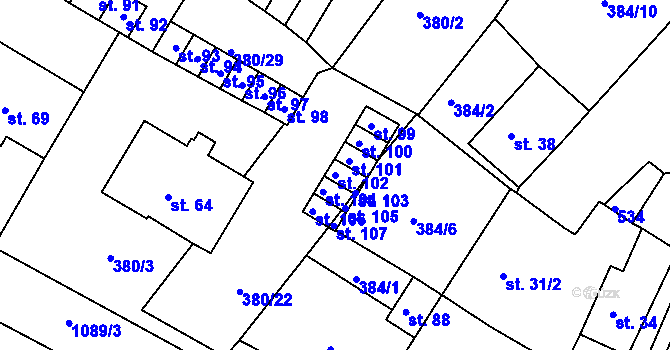 Parcela st. 102 v KÚ Menhartice, Katastrální mapa