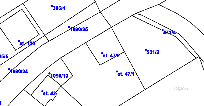 Parcela st. 47/2 v KÚ Menhartice, Katastrální mapa