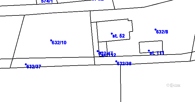 Parcela st. 632/47 v KÚ Menhartice, Katastrální mapa