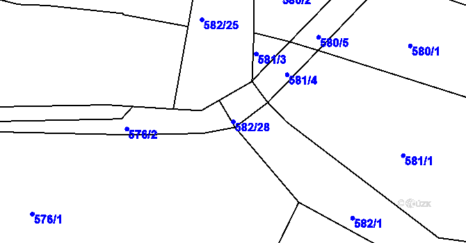 Parcela st. 582/28 v KÚ Menhartice, Katastrální mapa