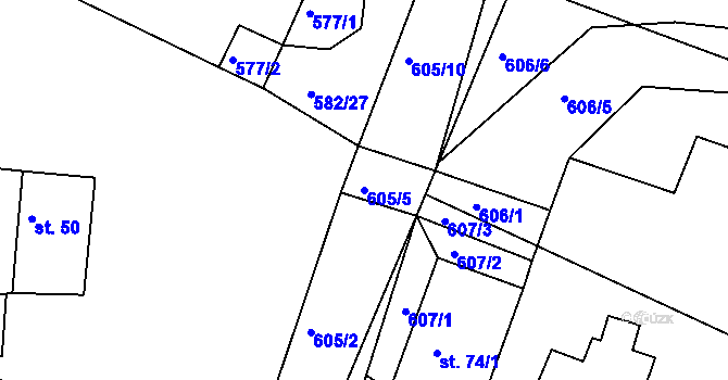 Parcela st. 605/5 v KÚ Menhartice, Katastrální mapa