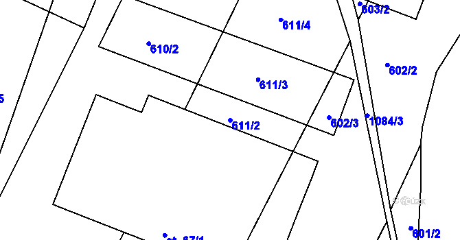Parcela st. 611/2 v KÚ Menhartice, Katastrální mapa
