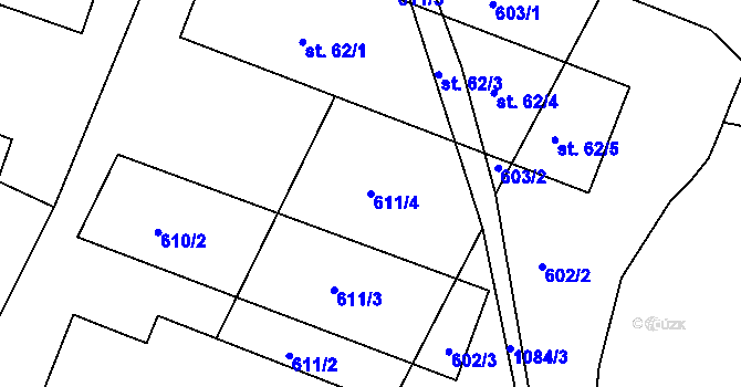 Parcela st. 611/4 v KÚ Menhartice, Katastrální mapa