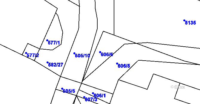 Parcela st. 606/6 v KÚ Menhartice, Katastrální mapa