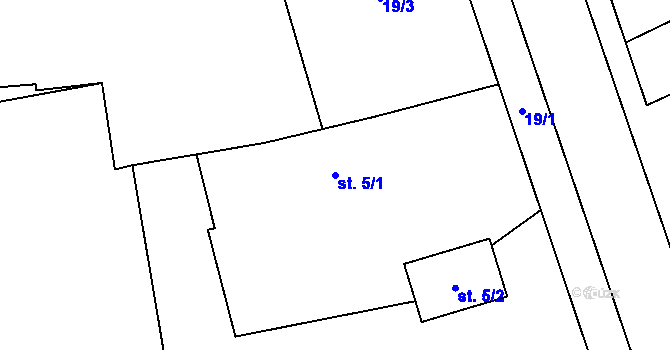 Parcela st. 5/1 v KÚ Bydžovská Lhotka, Katastrální mapa