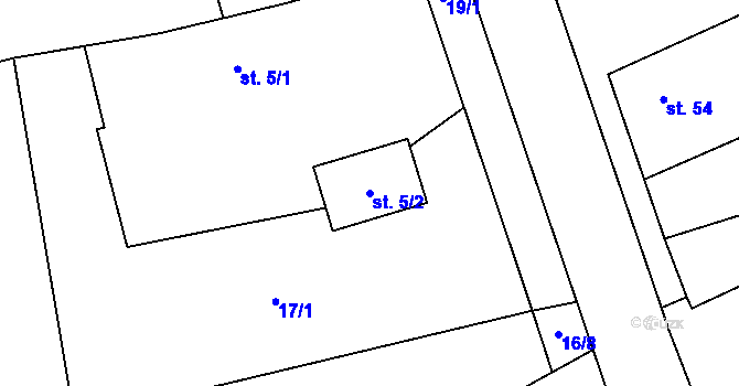 Parcela st. 5/2 v KÚ Bydžovská Lhotka, Katastrální mapa