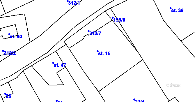 Parcela st. 15 v KÚ Bydžovská Lhotka, Katastrální mapa