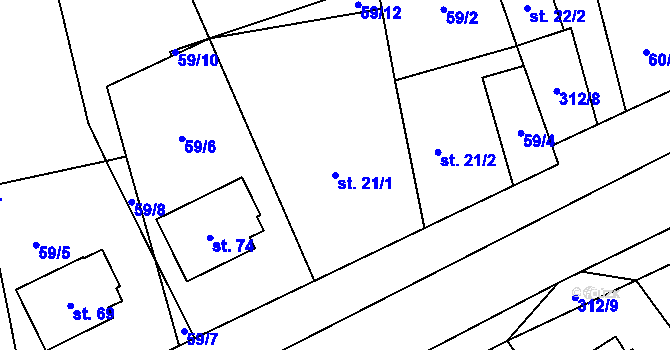 Parcela st. 21/1 v KÚ Bydžovská Lhotka, Katastrální mapa