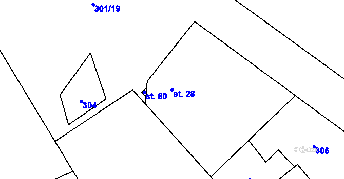 Parcela st. 28 v KÚ Bydžovská Lhotka, Katastrální mapa
