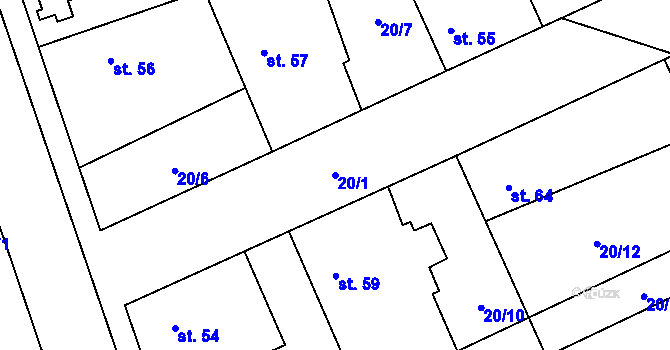 Parcela st. 20/1 v KÚ Bydžovská Lhotka, Katastrální mapa
