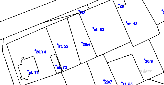Parcela st. 20/5 v KÚ Bydžovská Lhotka, Katastrální mapa