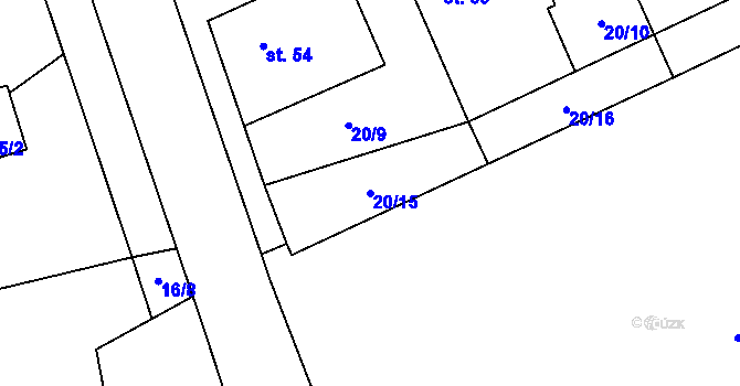 Parcela st. 20/15 v KÚ Bydžovská Lhotka, Katastrální mapa