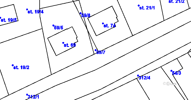 Parcela st. 59/7 v KÚ Bydžovská Lhotka, Katastrální mapa