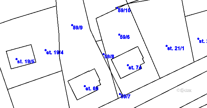 Parcela st. 59/8 v KÚ Bydžovská Lhotka, Katastrální mapa