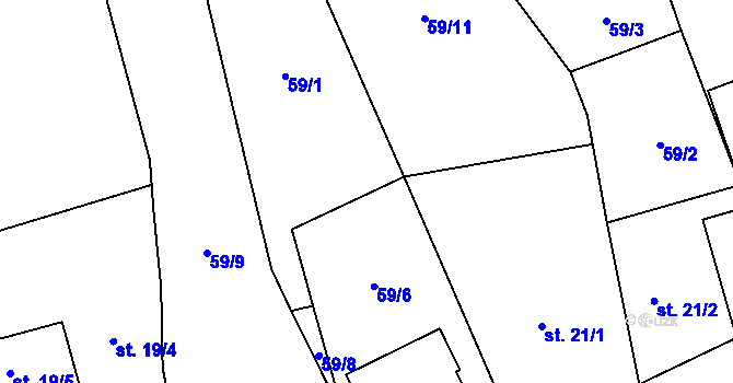 Parcela st. 59/10 v KÚ Bydžovská Lhotka, Katastrální mapa