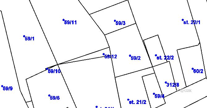 Parcela st. 59/12 v KÚ Bydžovská Lhotka, Katastrální mapa