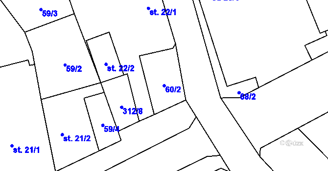 Parcela st. 60/2 v KÚ Bydžovská Lhotka, Katastrální mapa