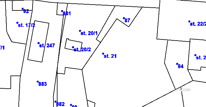 Parcela st. 21 v KÚ Měník u Nového Bydžova, Katastrální mapa