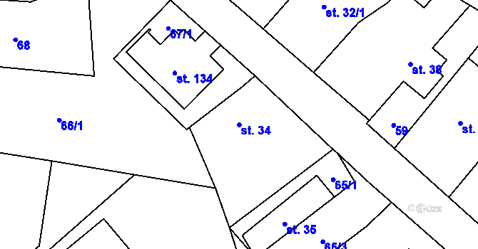 Parcela st. 34 v KÚ Měník u Nového Bydžova, Katastrální mapa