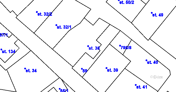 Parcela st. 38 v KÚ Měník u Nového Bydžova, Katastrální mapa