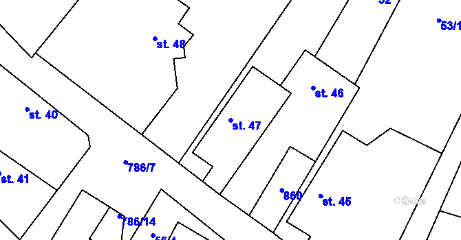 Parcela st. 47 v KÚ Měník u Nového Bydžova, Katastrální mapa
