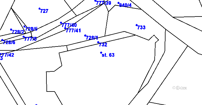 Parcela st. 63 v KÚ Měník u Nového Bydžova, Katastrální mapa