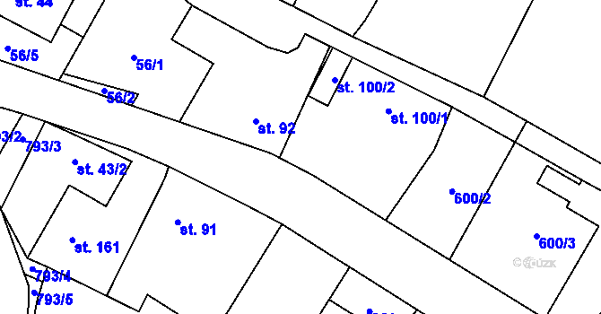 Parcela st. 55/2 v KÚ Měník u Nového Bydžova, Katastrální mapa