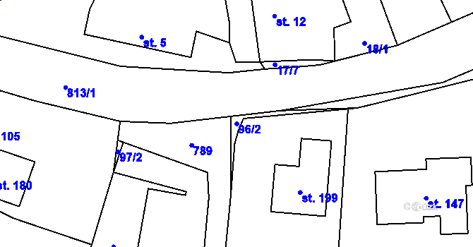 Parcela st. 96/2 v KÚ Měník u Nového Bydžova, Katastrální mapa
