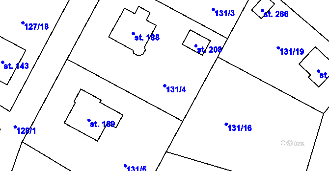 Parcela st. 131/4 v KÚ Měník u Nového Bydžova, Katastrální mapa