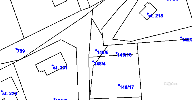 Parcela st. 148/6 v KÚ Měník u Nového Bydžova, Katastrální mapa