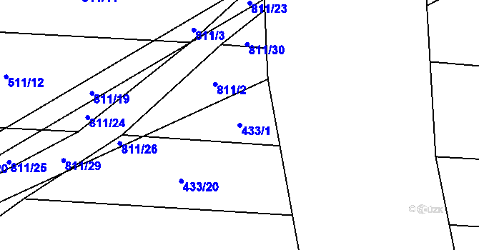 Parcela st. 433/1 v KÚ Měník u Nového Bydžova, Katastrální mapa
