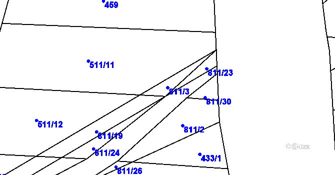 Parcela st. 811/3 v KÚ Měník u Nového Bydžova, Katastrální mapa