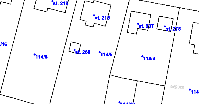 Parcela st. 114/5 v KÚ Měník u Nového Bydžova, Katastrální mapa