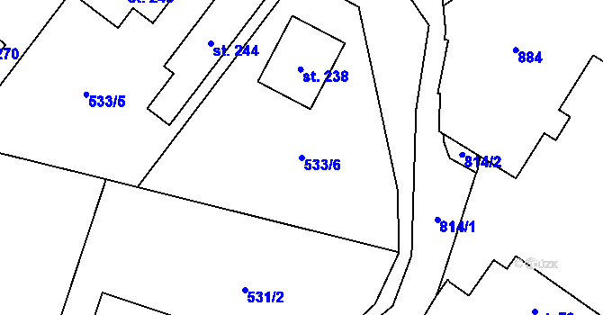 Parcela st. 533/6 v KÚ Měník u Nového Bydžova, Katastrální mapa