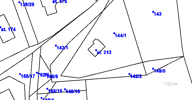 Parcela st. 213 v KÚ Měník u Nového Bydžova, Katastrální mapa