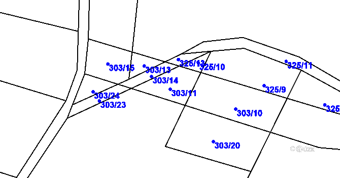 Parcela st. 303/11 v KÚ Měník u Nového Bydžova, Katastrální mapa