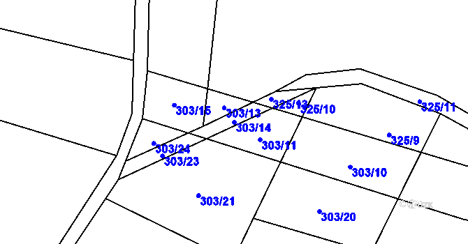 Parcela st. 303/14 v KÚ Měník u Nového Bydžova, Katastrální mapa