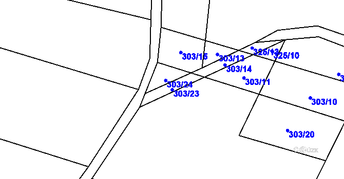 Parcela st. 303/23 v KÚ Měník u Nového Bydžova, Katastrální mapa